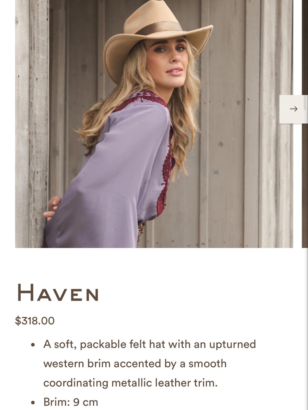 Freya Haven Cowgirl Hat in Cider Size L